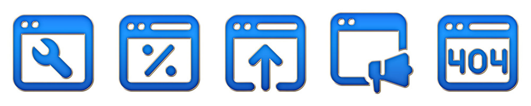 Modern 3D isometric icon collection - online maintenance portal, online sale, open in browser, open in window, and page not found. Web websites and internet interfaces. Premium.