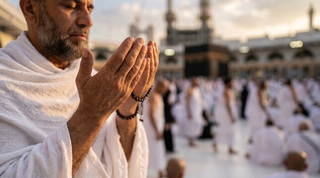 Close Up of Hands Raised in Dua During Hajj at Arafat