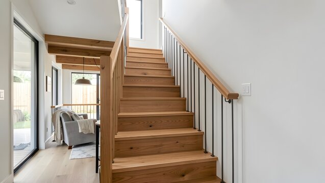Wooden staircase in modern home