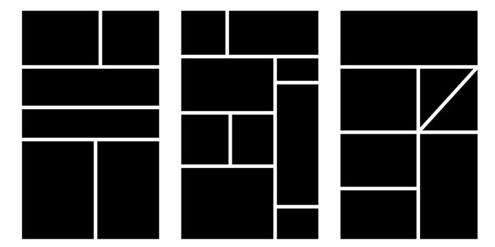 Image collage layout template. Beige mosaic mood board grid collection. Picture frame set. Photo album idea for banner, poster, comic page, flyer, brochure, booklet, memory wall design. Vector pack