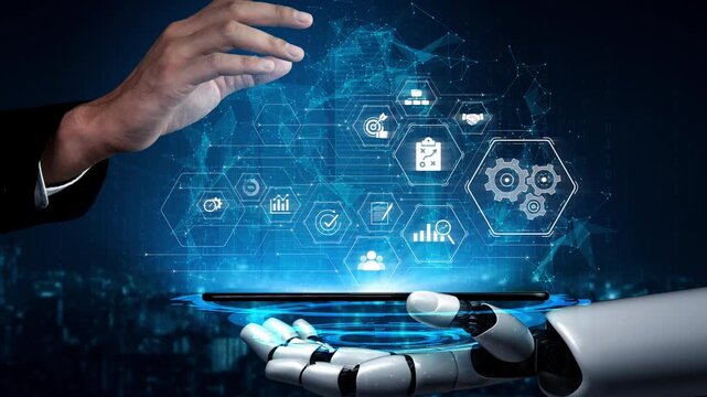 AI optimizing business management system, enhancing productivity, tracking progress, analyzing performance, and automating teamwork coordination across structured operations. Marrow