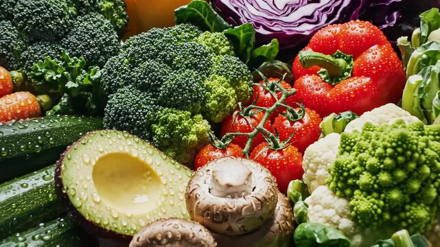 Fresh assorted vegetables and fruits perfect for cooking tutorials and recipe showcases