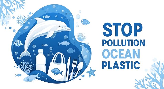 Stop pollution ocean plastic isolated on white background