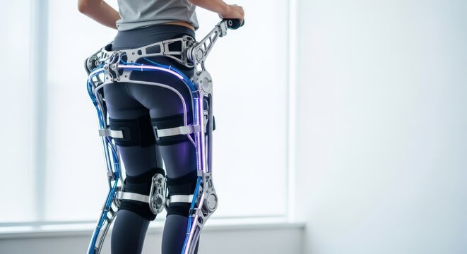Advanced mechanical power frame assisting gait movement during physical therapy session in a clean clinical space for mobility enhancement, framework, electronics, engineering