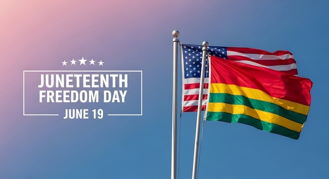 Juneteenth freedom day flags waving in the wind on june 19th