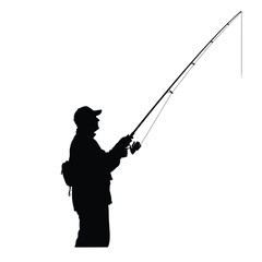 Naklejka premium Fisherman stands with a fishing rod in his hand.