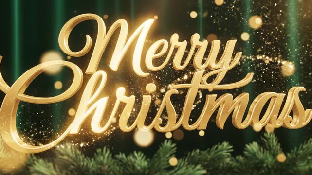 Merry Christmas golden text with greenery perfect for UI/UX design and motion graphics