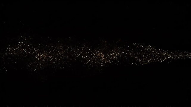 Abstract Golden Particle Wave Flowing Horizontally on Dark Background Luxury Glitter Stream Energy Motion Elegant Shimmering Light Trail Design