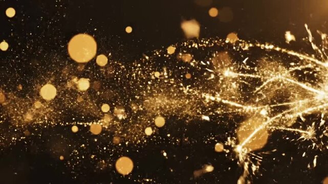 Sparkling lines with bokeh crossing the screen in a dark background during night hours