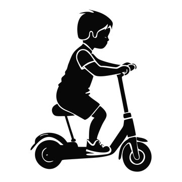 Toddler riding scooter in profile, showing dynamic posture and playful spirit. Toddler features short hair and casual outfit, highlighting active lifestyle.