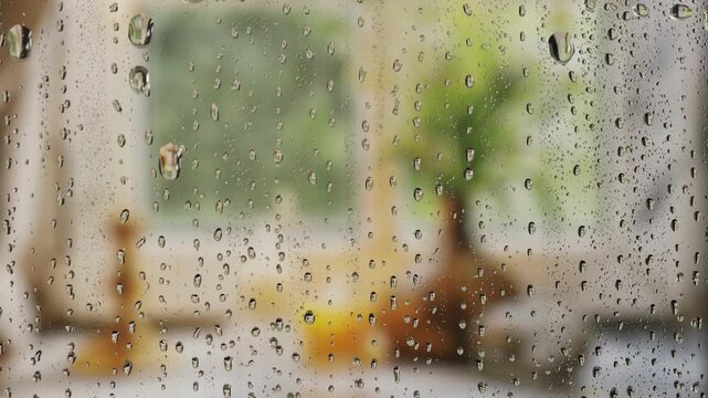 Wet glass with dripping water drops, closeup