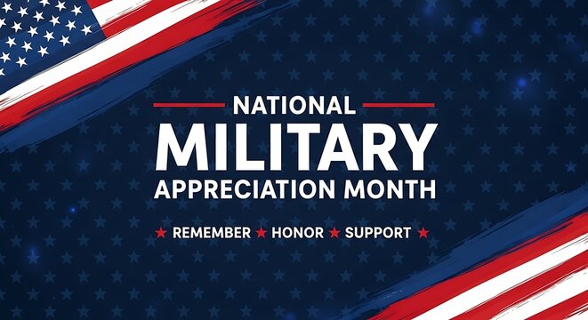 National military appreciation month graphic with american flag