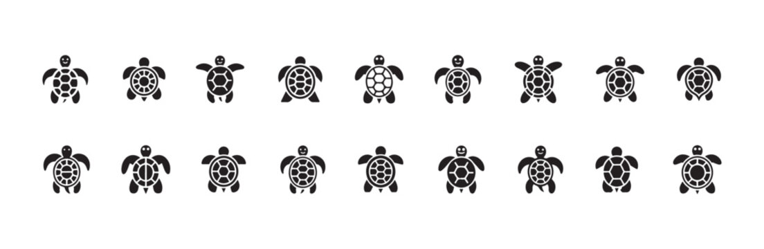Sea turtle icon collection vector tortoise silhouette set flat aquatic animal web silhouettes