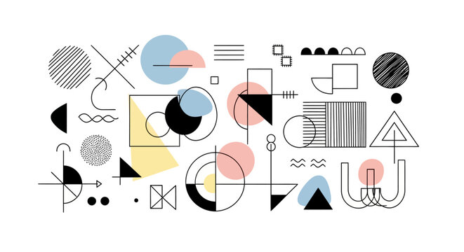 Abstract Memphis Style Geometric Elements and Shapes Composition