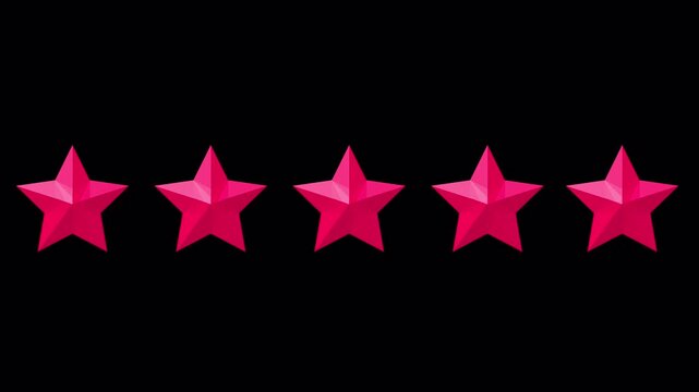 Five star rating icon animated video, animation video isolated on alpha channel background. Animated of 5 stars rating. Motion graphics of review concept