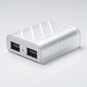 Minimalist White Low-Profile 2-Port USB Charger and Hub on Grey Gradient