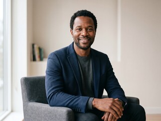 Fototapeta premium A confident and professional man is sitting and smiling.