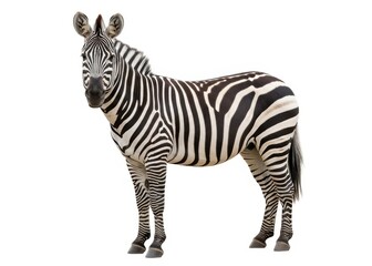 Obraz premium Zebra stands facing the camera against a white background.