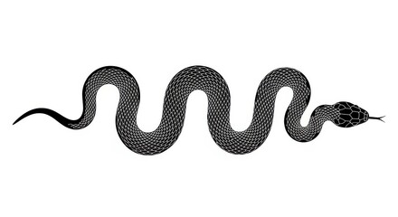Fototapeta premium Black and white illustration shows a serpentine creature moving in a wave pattern.