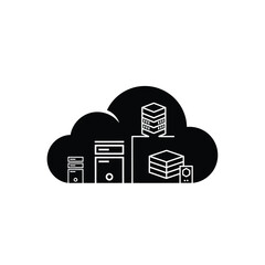 Fototapeta premium A cloud symbol contains various computer servers and data storage devices.