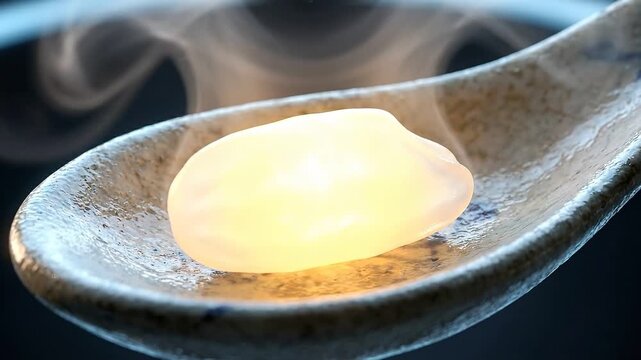 Extreme Macro of Steamed White Rice Grain on Antique Spoon