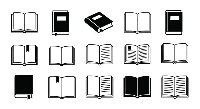 Collection of open and closed books in a grid layout, representing knowledge, education, and literature