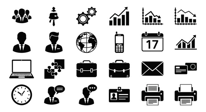Collection of Business and Office Icons representing various concepts like teamwork, finance, communication, and management, perfect for presentations and websites