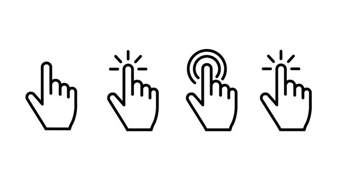 Collection of four hand cursor icons representing clicking, tapping, and selection actions in digital interfaces
