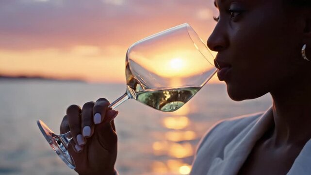 Drinking wine during sunset at sea with sommelier tasting on a boat