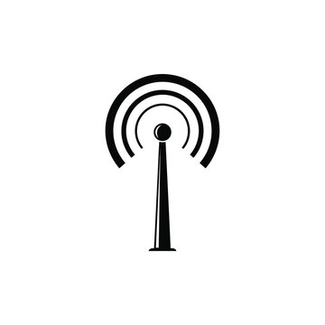A broadcast tower with concentric signal rings emanates outward.