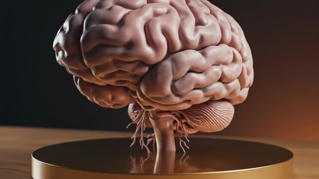 Human brain model on a golden pedestal