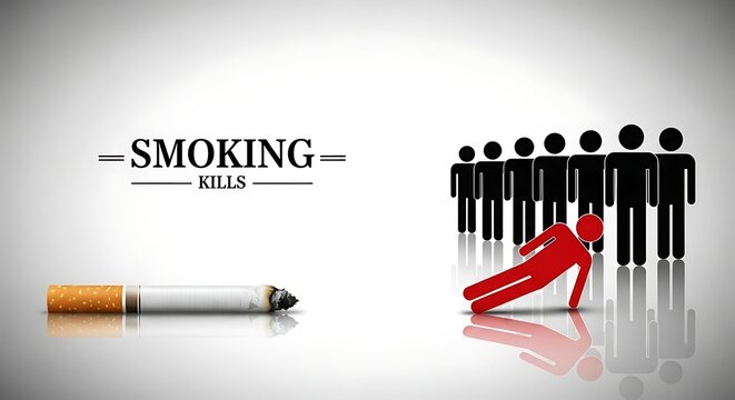 Smoking kills concept with cigarette and people icons on white background