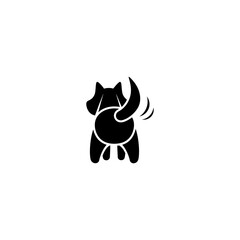 Obraz premium A lively black silhouette of a dog's rear view with a wagging tail, symbolizing happiness, excitement, welcome, and the expressive nature of a beloved pet on a white background.
