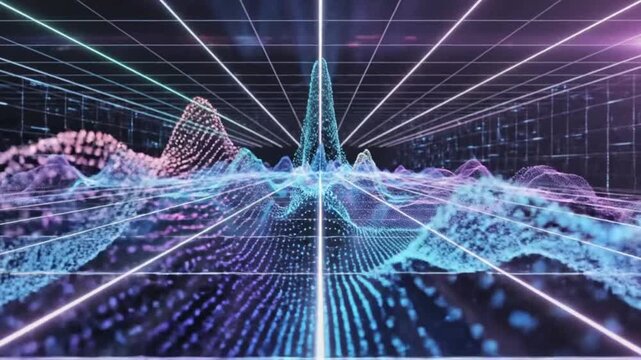 Exploring abstract music wave technology with vibrant colors and patterns in a digital space and sound experience