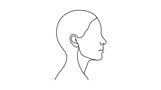 Minimalist line drawing of a human head in profile view, showcasing facial features and outline