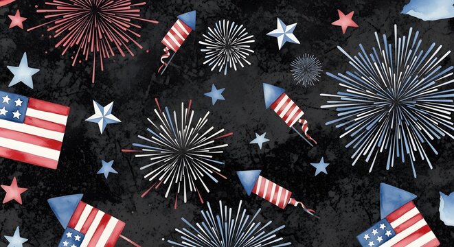 Patriotic fourth of july fireworks and american flag rocket pattern