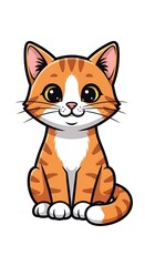 Fototapeta premium A cartoon illustration of a cute ginger tabby cat with big eyes, sitting upright, and smiling. It has white markings