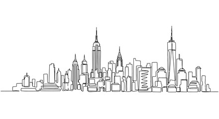 Fototapeta premium Minimalist Line Artwork of a Vibrant City Skyline Featuring Iconic Skyscrapers and Urban Architecture