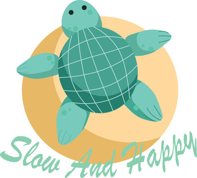 Slow and happy Cute sea turtle on sunny backround, vector illustration