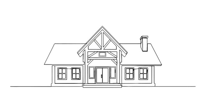 Elegant front elevation sketch of a modern suburban house showcasing detailed architectural lines and a distinctive gabled roof