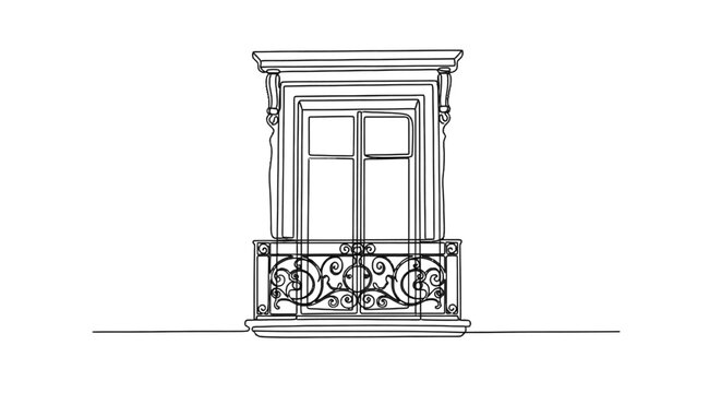 Elegant vintage balcony with ornate ironwork and classic window design capturing timeless architectural charm