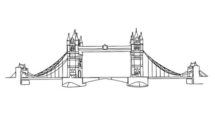 Obraz premium Elegant black and white line drawing of a famous iconic suspension bridge with detailed towers and cables