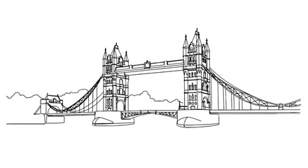 Obraz premium Minimalist Line Art Illustration of Tower Bridge in London with Elegant Architectural Details