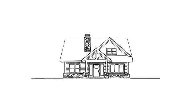 Illustration of a Cozy Two-Story Cottage with Chimney and Detailed Front Porch Design for Architectural Concept Visuals