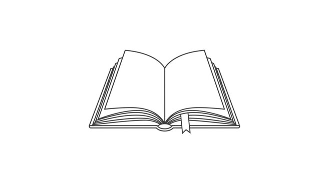 Open book with bookmark, simple line drawing, clean white background