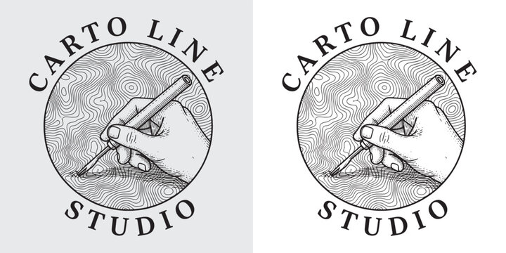 Carto Line Studio Hand Etching Topography Map Circular Logo