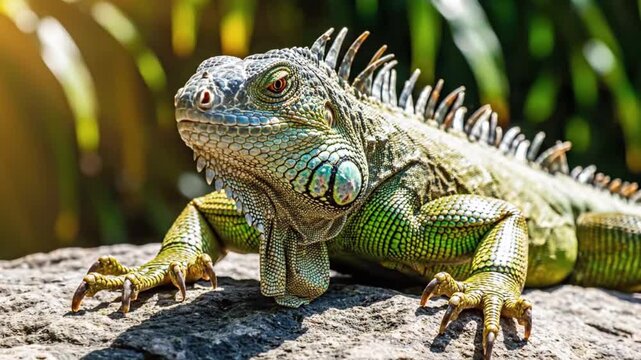 Green Iguana on Rock Outdoors.