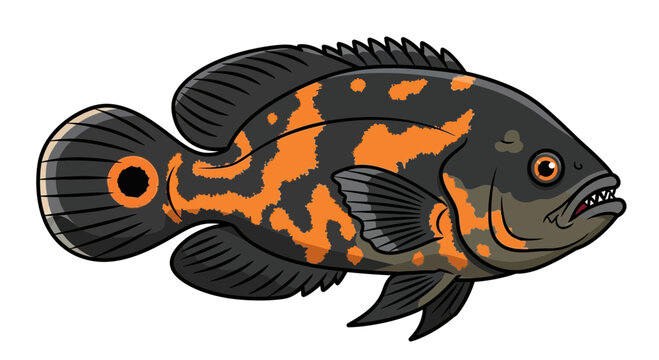 Colorful Oscar Fish Illustration - Tropical Freshwater Aquarium Pet