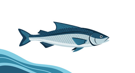 Obraz premium Stylized Blue Fish Swimming in Water - Aquatic Life Illustration