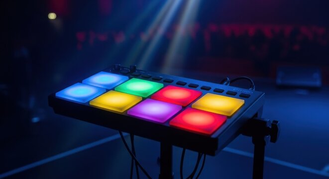 Illuminated Electronic Drum Pad Controller with Vibrant Multi-Colored Lights for Music Performance